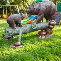Jardin extérieur décoré taille réelle mignon bronze mère ours et petite statue à vendre