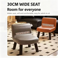 Petite chaise d'appoint en cuir, tabouret sans accoudoirs avec pieds en bois massif, repose-pieds avec dossier pour salon et chambre à coucher