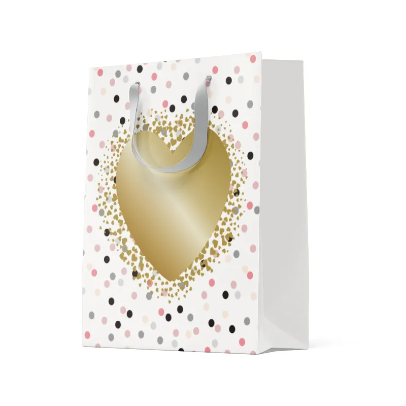 Hongxi OEM ODM düğün hediyelik eşya beyaz lüks altın kalp parti ambalaj kek Favor çanta özel logolu kağıt hediye kadınlar için konuk