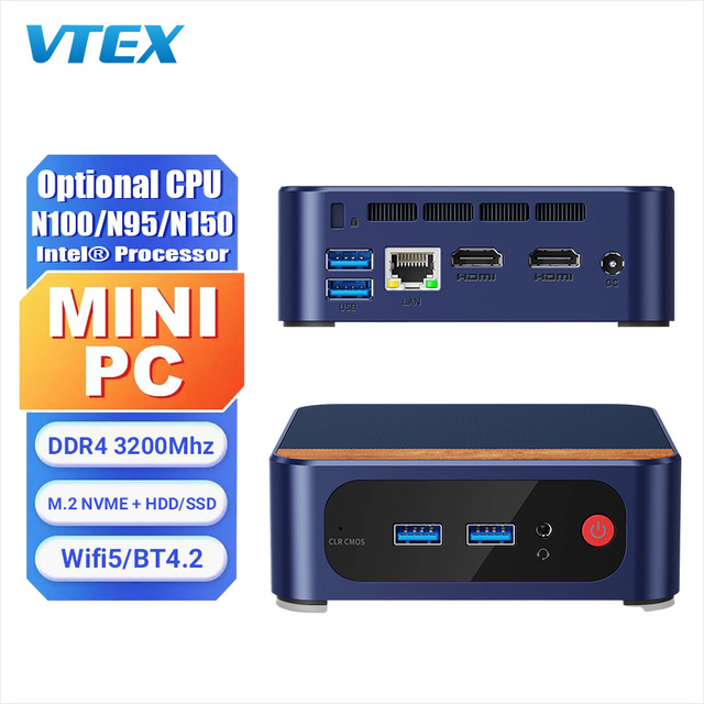 Wood Grain Fabric Design Mini PC Support 360 Cooling Dual 4K Cpu N150 Stock DDR4 16GB Industrial Computer Fanless PC Mini Pc