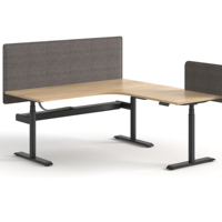 Bureau d'angle électrique réglable en hauteur ATWOKA en forme de L avec panneau d'intimité