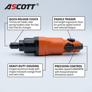Avvitatore Pneumatico a Impatto Regolabile 10H 8000RPM con Cuscinetto d'Aria per Avvitare Viti M8-M10, Cacciavite Pneumatico Rettilineo Reversibile - Product Image 4