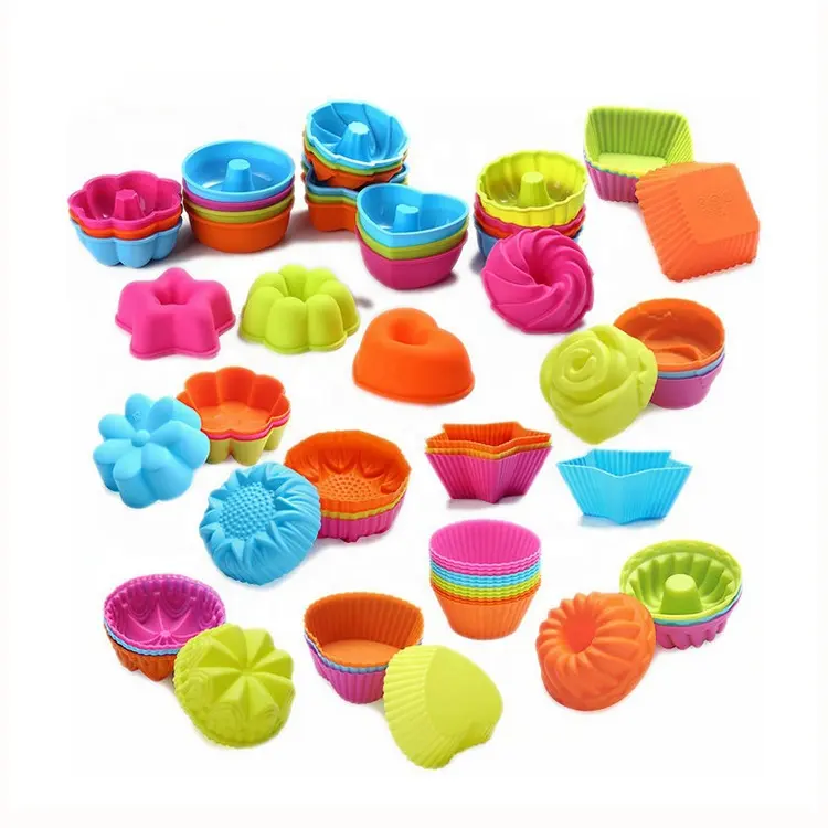 12 13 Pack Nonstick Muffins Cup Fluted Rectangle Reusable Muffin Cups Baking Square Silicone Cupcake Liners