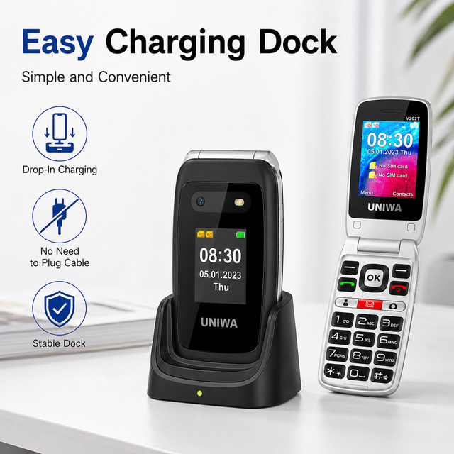 UNIWA V202T SOS Button 4G Elderly Phone Big Button Flip Mobile Phone for Senior Safety and Family Care