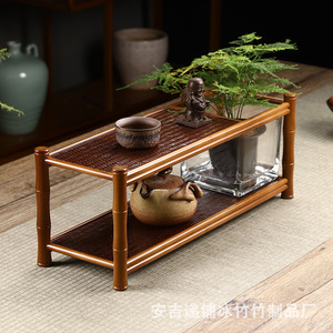 Estante de exhibición de bambú de varias capas para juegos de té y coleccionables, color madera natural, rectangular, independiente - Product Image 1