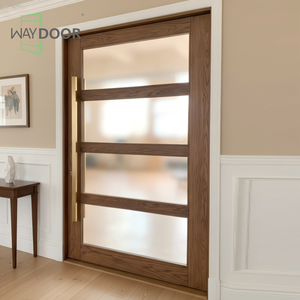 Puerta Exterior de Madera Personalizada con 6 Paneles de Vidrio para Casa, Puerta de Entrada Pivotante de Madera Sólida de Roble y Caoba - Product Image 2
