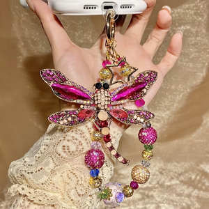 Llavero de Aleación Brillante de Lujo con Libélula y Estrella - Colgante Vibrante Rosa Dorado para Teléfono/Llavero - Regalo Glamuroso para Mujeres - Product Image 4