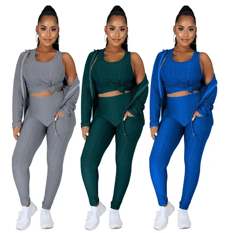 4XL Plus Size Women's 3 Pieces Yoga Set Matching Skinny Tank Tops+Jogger Leggings+Long Sleeve Hooded Outfits