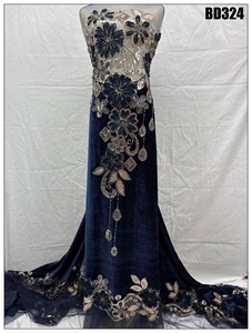 Tessuto in <span class=keywords><strong>Velluto</strong></span> <span class=keywords><strong>Bordeaux</strong></span> con Ricami Floreali 3D e Perline, Decorazioni in Strass Fatte a Mano per Abiti da Sera Stile Sirena - Product Image 2