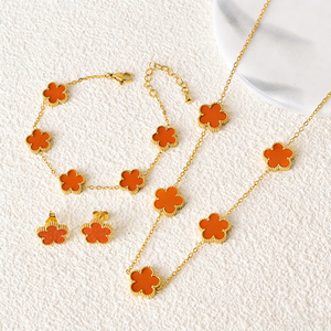Luxury Designer 4 Leaf Clover Bracelet Necklace Earrings Jewelry Stainless Steel Pvd Plating <strong>Gold</strong> Four Leaf Clover Jewelry <strong>Set</strong> - Product Image 6