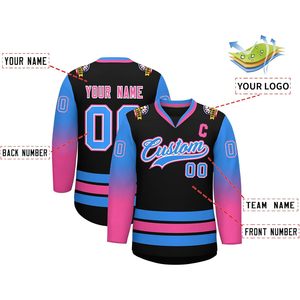Camiseta de hockey con gradiente personalizado, nombre y número impresos, cuello en V, absorbe la humedad, para hombres, jóvenes, adultos, unisex - Product Image 2