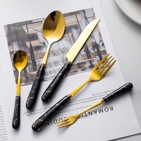 Ensemble de couverts en acier inoxydable avec manche en céramique marbrée, couteau, fourchette, cuillère à thé, pour cuisine, fête, camping, vaisselle de table