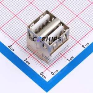 XUDF-0208-08 USB Connector Bent Lead Through Hole Connector Type-A USB 2.0 Female Right Angle Insert - Product Image 1