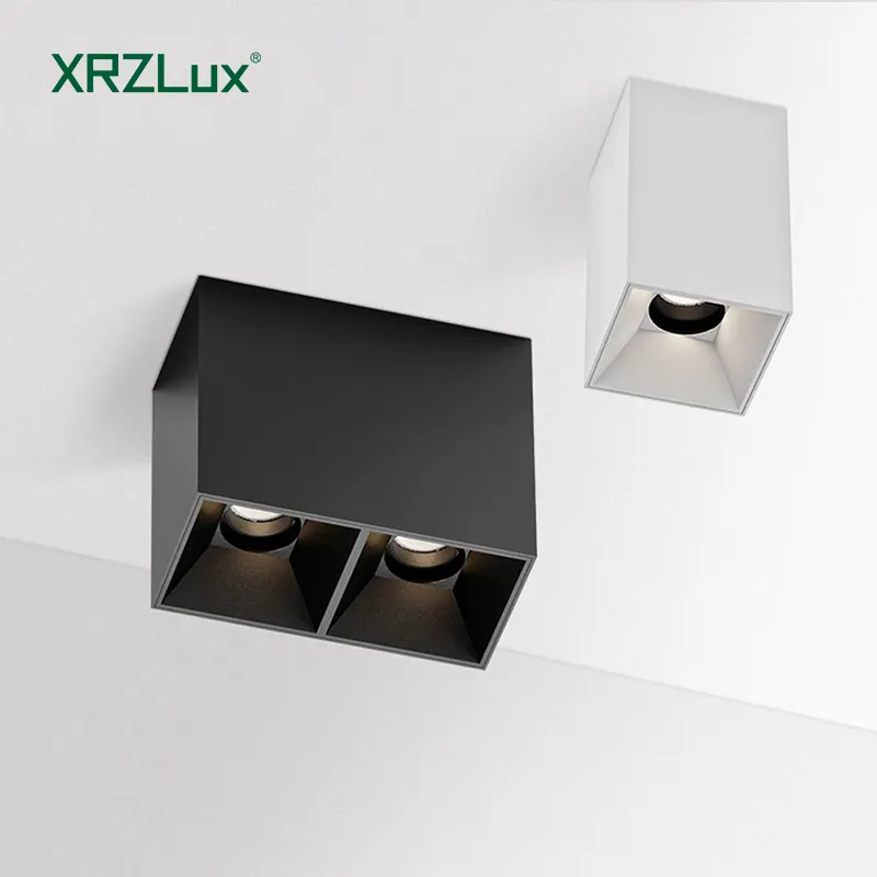 XRZLux 10W 20W 표면 장착 단일 더블 헤드 천장 Led 통 벽 와셔 알루미늄 통 사각 천장 조명