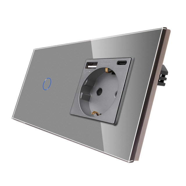 CNBingo Hotsale Alexa Tuya Touch Switch 1Gang Wall Germany Socket A+C Ports EU Light Wifi Remote Control OEM Socket Touch Switch