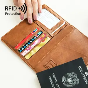RFIDプレミアムコンパクトカスタムPuレザースリムプリントトラベルオーガナイザーウォレットパスポートホルダー