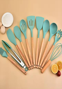 Juego de 12 utensilios de cocina al por mayor con soporte, espátula de silicona antiadherente y utensilios de repostería con mango de madera - Product Image 3