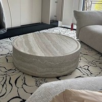 Table basse ronde en travertin de luxe moderne, table centrale minimaliste pour salon, hôtel, villa, appartements, meubles d'intérieur