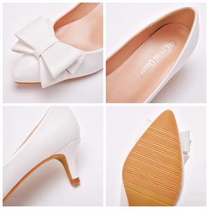 Hot Sell Elegant Simple Bow Women's <strong>Low</strong> <strong>Heels</strong> 5 CM White Formal Bridal Wedding <strong>Shoes</strong> for <strong>Lady</strong> - Product Image 4