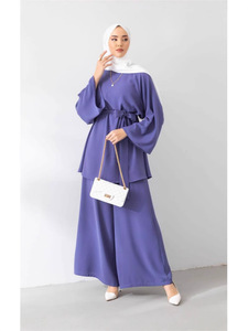 X729 manica lunga elegante Set giornaliero per donne arabe mediorientali modesto Abaya in viscosa traspirante e taglia uno per Eid - Product Image 3