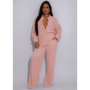 Completo <span class=keywords><strong>Elegante</strong></span> Tinta Unita con Camicia a Maniche Lunghe e Pantaloni, <span class=keywords><strong>Abbigliamento</strong></span> <span class=keywords><strong>Casual</strong></span> alla Moda per <span class=keywords><strong>Donna</strong></span> - Product Image 3