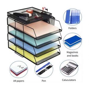 Desk Organizers Paper Letter Tray Organizer 4 Tier Office Supplies Storage Drawer and Pen Holder Desktop <b>File</b> Organizer - Product Image 2