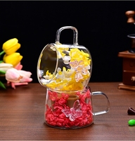 Vente en gros Wonder 200ml Tasse à café et à thé en verre à double paroi de style classique écologique avec fleur éternelle, boisson papillon