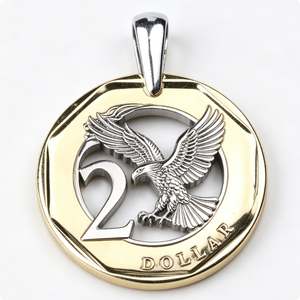 Pendentif en alliage de zinc plaqué or, pièce de 2 dollars avec motif d'aigle, objet d'art circulaire de collection - Product Image 1