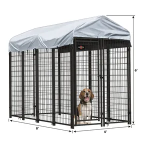 Perrera para mascotas de metal de alambre de acero resistente, perrera para perros impermeable para exteriores extra grande y duradera con techo