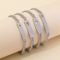 Pulsera de Acero Inoxidable en Blanco al por Mayor con Diseño Minimalista Calado de Estrella, Sol y Corazón, y Opción de Grabado Personalizado