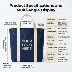 <span class=keywords><strong>Borsa</strong></span> Tote in Tela Resistente e Sostenibile con Manico Rinforzato per Mercato Biologico e Soluzione Eco-Friendly Completa - Product Image 2