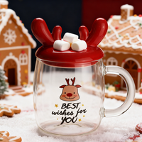 Mug à café en verre borosilicate de haute qualité avec couvercle en forme de corne de cerf, sans BPA, anti-fuite, cadeau personnalisé, design de Noël 2026, best-seller