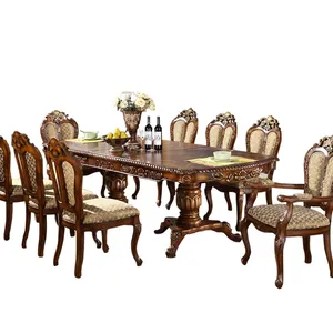 الكلاسيكية مجموعة غرفة الطعام الأثاث 2.0M العتيقة قابل للسحب طاولة طعام خشبية مأدبة طاولة طعام طاولة ومقاعد