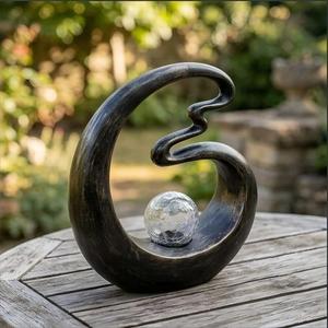 Lampe <span class=keywords><strong>solaire</strong></span> en résine abstraite avec boule de verre craquelé pour la décoration de jardin, patio, intérieur et extérieur - Product Image 1
