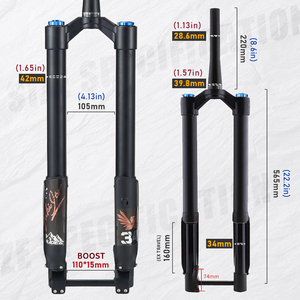 Fourche de vélo de montagne en alliage d'aluminium avec frein à disque inversé, axe traversant, tige droite, ressort pneumatique, débattement de 140 mm, tige de 28,6 mm - Product Image 3