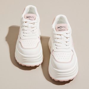 Zapatos de <span class=keywords><strong>mujer</strong></span> nuevos de primavera 2026, stock de Wenzhou, con suela gruesa, aumento de altura, puntera blanca, cordones delanteros, estilo chunky. - Product Image 4