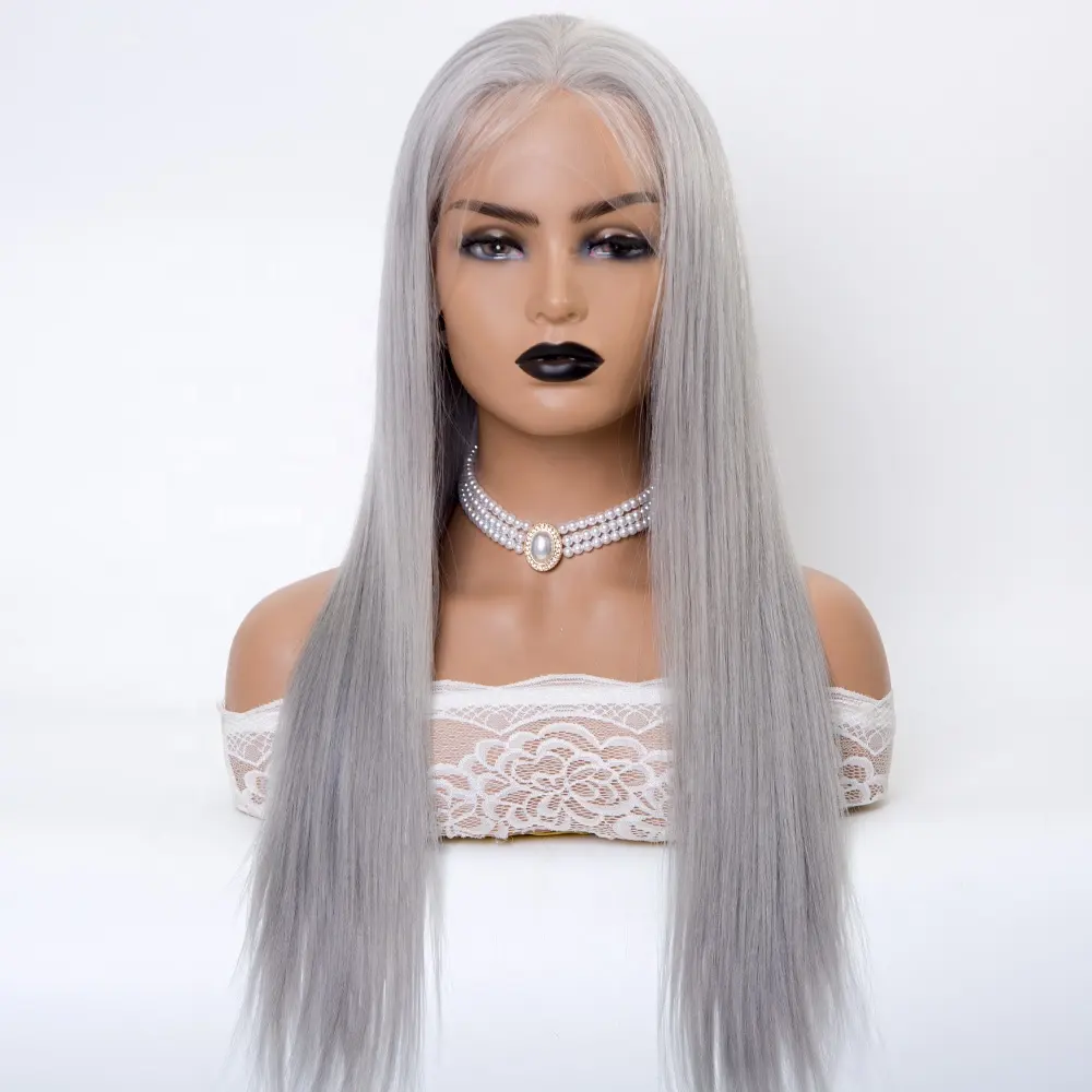 Long 18 inch straight silver grey wig virgin european hair transparent hd lace full lace wig wholesale
