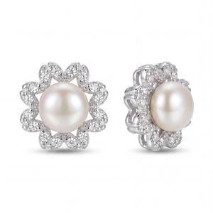 Natural Freshwater Pearl Earrings S925 Sterling <b>Silver</b> Curved Leaf Jewelry for Women Elegant Minimalist Wedding Gift - Product Image 1