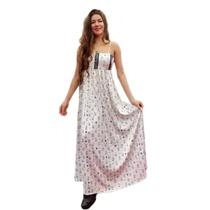 Top Kwaliteit Oem Custom Made Grace Spaghettiband Casual Bloemenprint Rokken Lange Maxi Prom Jurken Kleding Voor Vrouwen