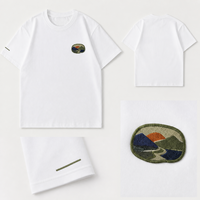 Kaos Katun Putih Bordir Patch Punggung Gunung Kustom untuk Klub Luar Ruangan OEM ODM