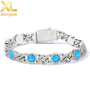 Hop Jewelry <b>Iced</b> <b>Out</b> Blue Cubic Zirconia Cz Gemstone 8MM Cuban <b>Chain</b> Bracelet for Women - Product Image 2