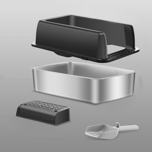 Oversized aço inoxidável e plástico gato lixo caixa levantada semi-fechado à prova de respingos Design aberto gato WC para uso transfronteiriço - Product Image 4
