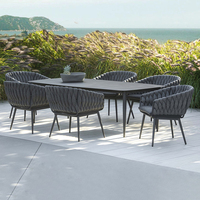 Tables et chaises en corde tressée pour l'extérieur, patio, jardin, table tout temps imperméable, hôtel, villa, patio, table longue en alliage d'aluminium