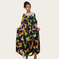 Personnalisable tissu cravate-teinture longue robe avec ceinture mode femmes mode africaine grande taille tenue décontractée femmes