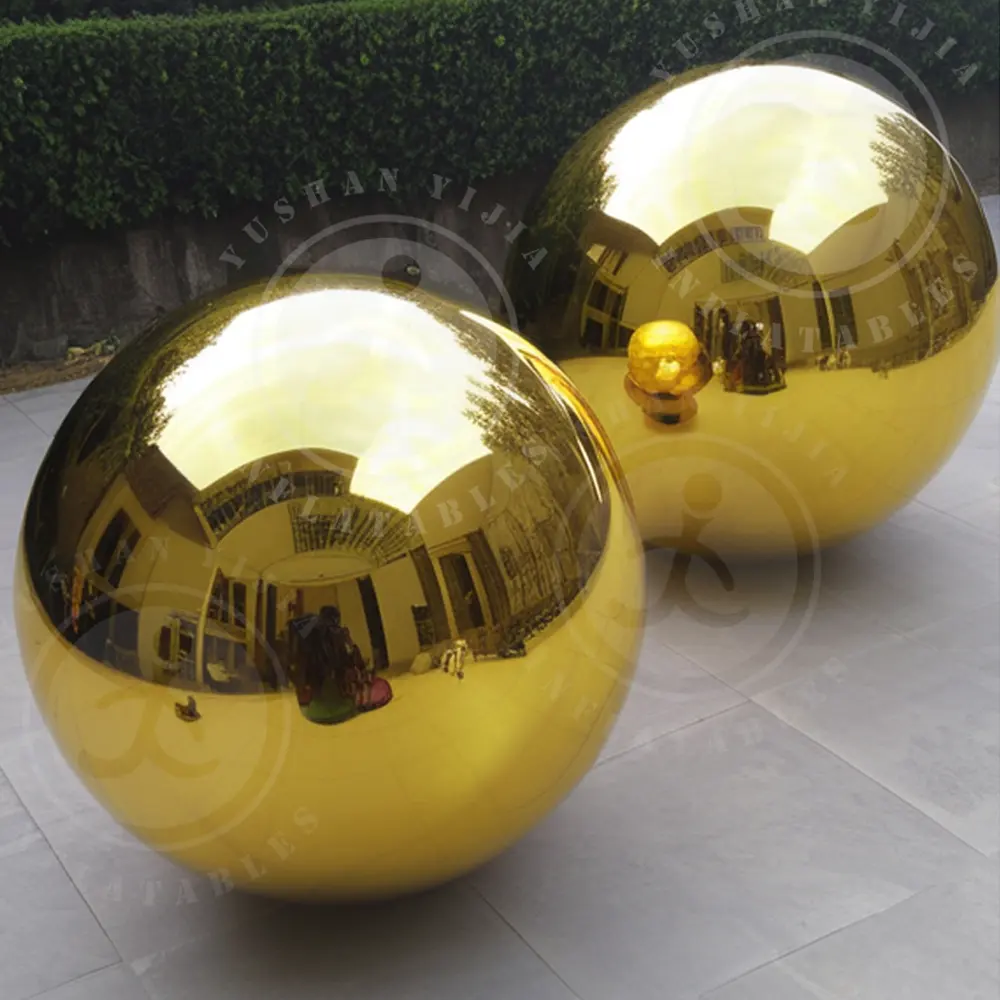 ลูกบอลกระจกสะท้อนแสงเป่าลมขนาดยักษ์เป่าลมได้ลูกบอลกระจกสีทองพร้อมใบรับรอง CE รับประกัน2ปี