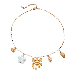 Collar de Joyería Marina Impermeable con Baño de Oro de 18K, Inoxidable, con Colgante de Estrella de Mar, Concha y Cangrejo - Product Image 4