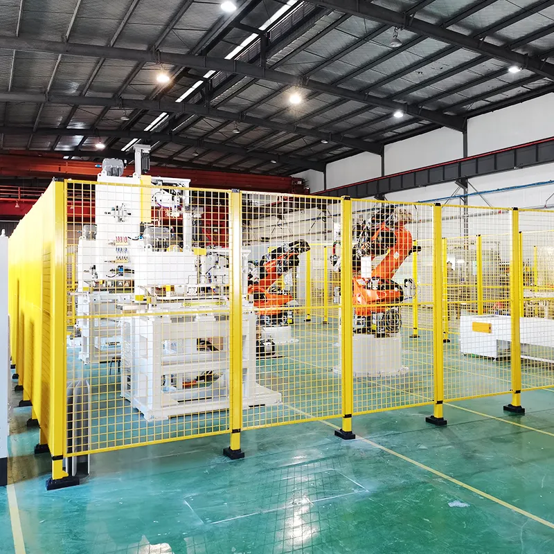 Ponto de resistência automático de aço carbono e máquina de solda de projeção estação de trabalho com robôs de carregamento