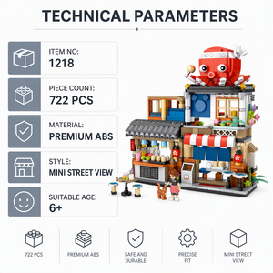 Set de Construcción Personalizado de 722 Piezas, Tienda de Takoyaki, Modelo de Escena Urbana Japonesa, Kit de Bricolaje, Juguete Educativo STEM, Marca Privada - Product Image 6