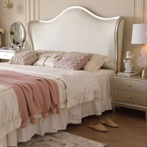 Lits en bois classiques modernes de luxe Lit double européen de 1.8m en bois massif Lit <span class=keywords><strong>prince</strong></span> et princesse crème française minimaliste léger - Product Image 4