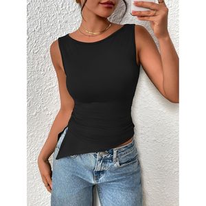Débardeurs froncés sans manches pour femmes, coupe ajustée, respirants, en tricot Spandex Polyester, chemisiers d'été, vêtements de mode Y2K - Product Image 2